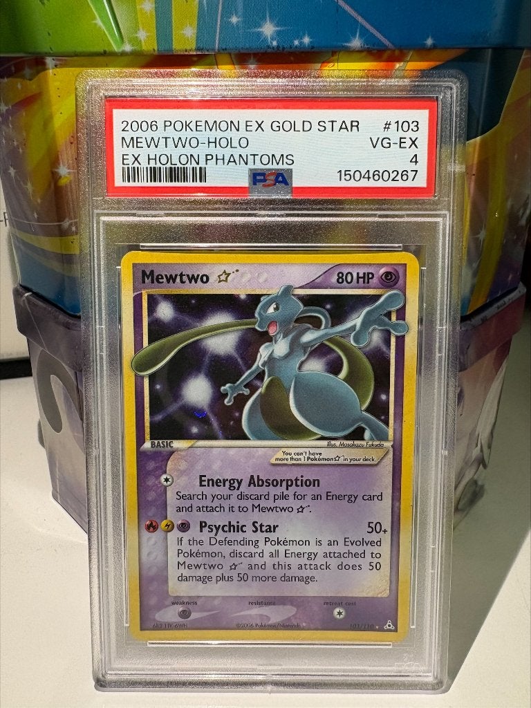 Mewtwo Gold Star 103/110 Holon Phantoms Holo PSA 4, Ophalen of Verzenden, Zo goed als nieuw, Losse kaart