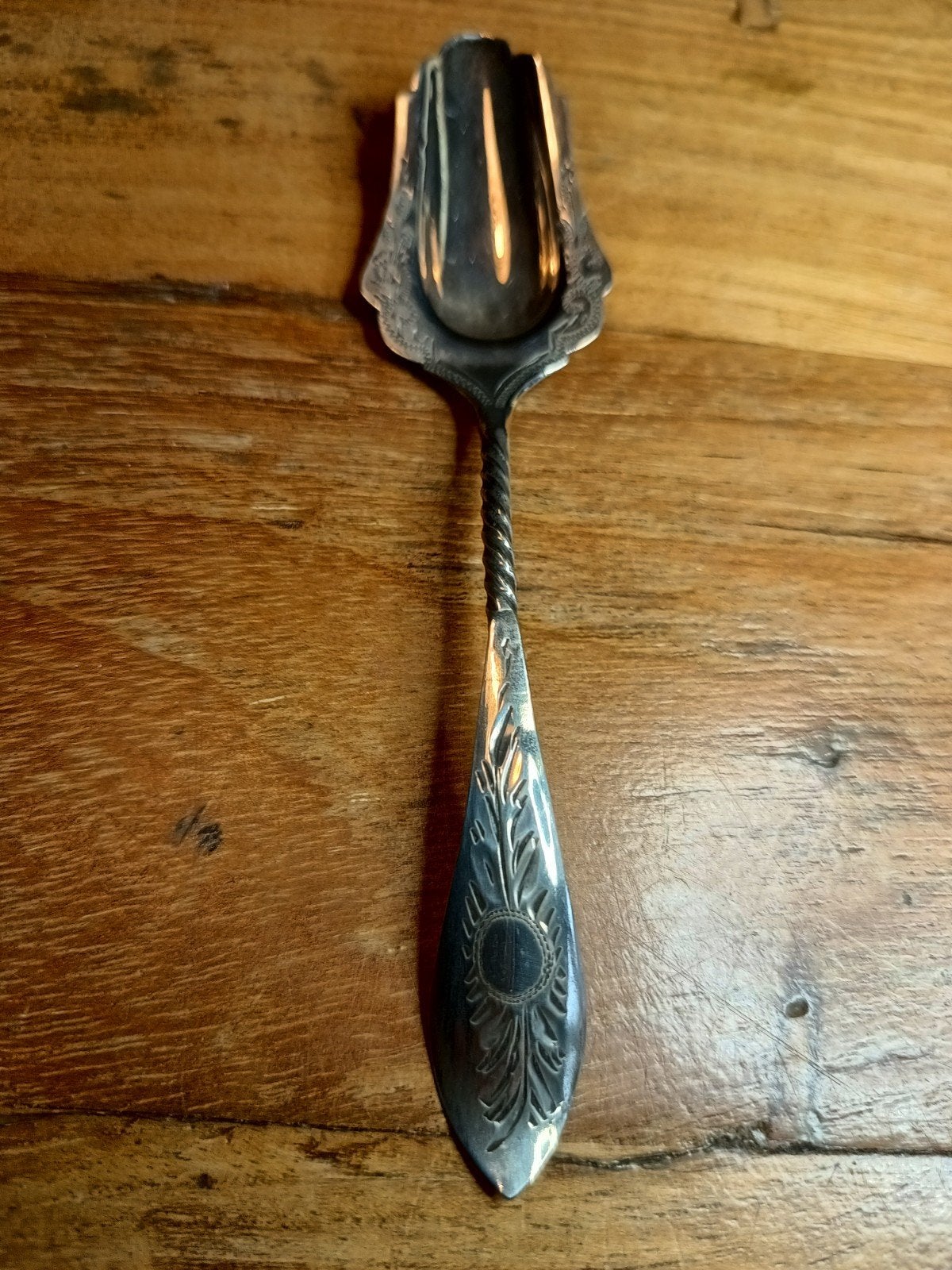 Antieke Zilveren Suikerlepel met Gedraaide Steel, Ophalen of Verzenden, Zilver
