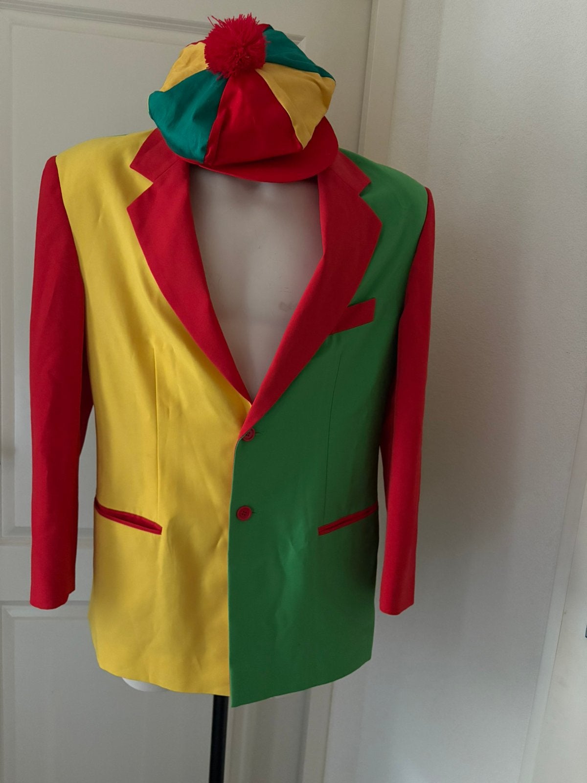 Pipo Clown Colbert Maat L + pet Carnaval Feest unisex, Ophalen of Verzenden, Zo goed als nieuw, Maat 52/54 (L)