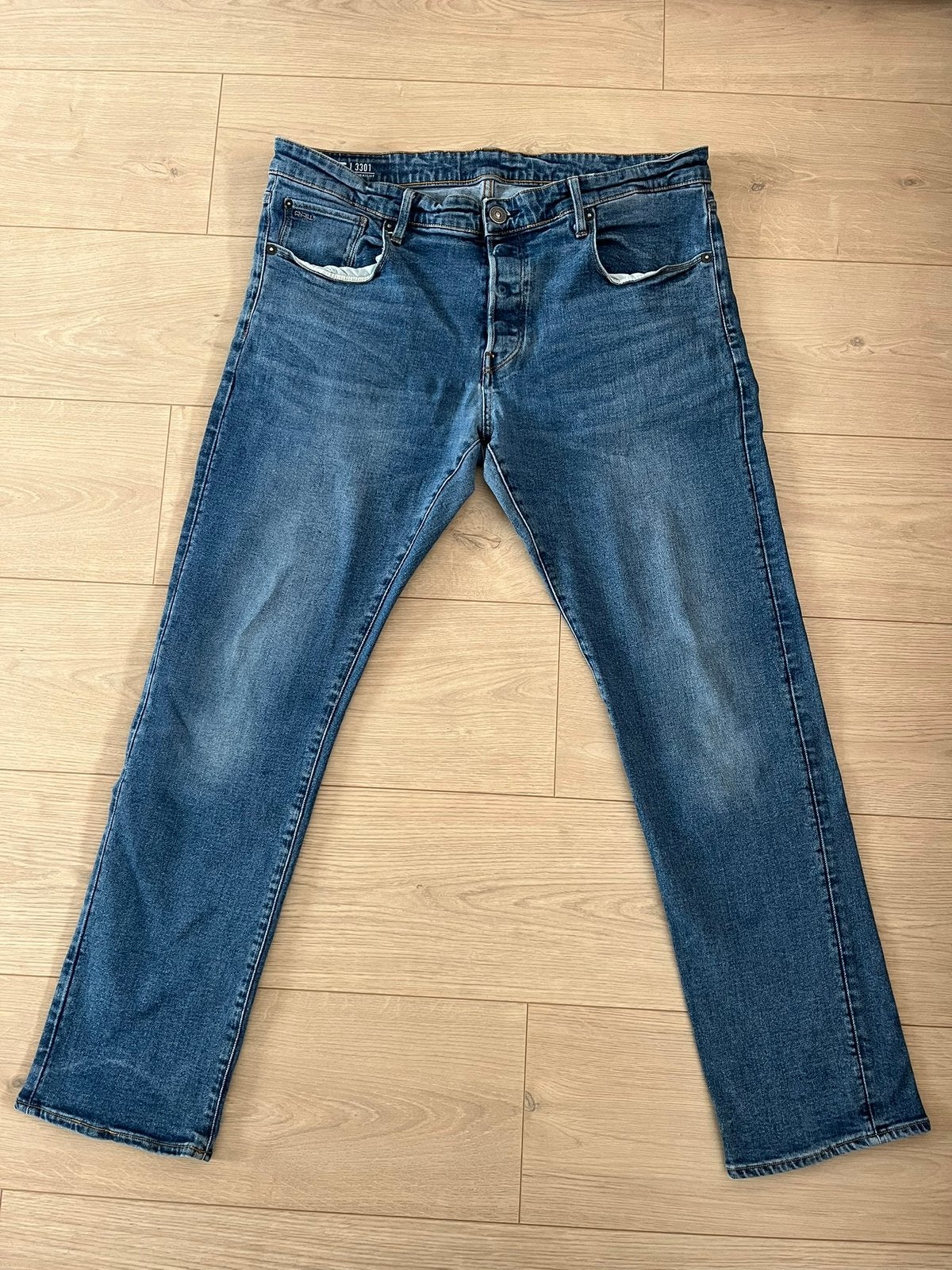G- star RAW 3301 STRAIGHT broek jeans W38 L32, Ophalen of Verzenden, Zo goed als nieuw, Blauw, W36 - W38 (confectie 52/54)