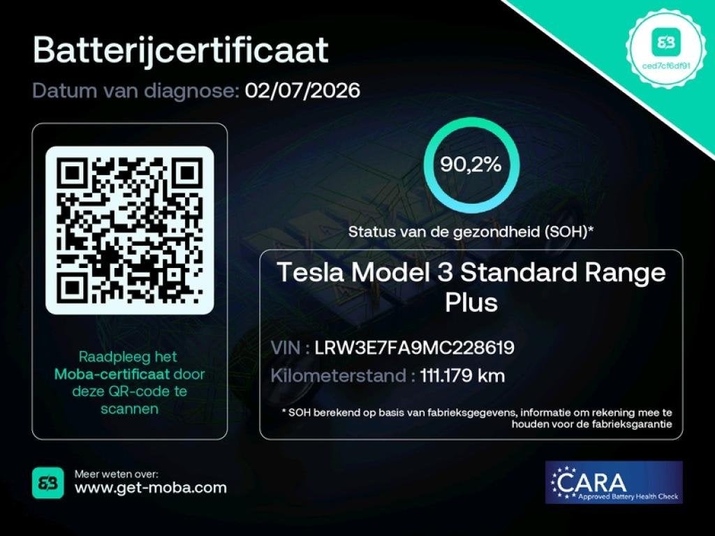 Tesla Model 3 Standard RWD Plus 90,2% SoH [ LFP-ACCU+ENHANCE, Automaat, Gebruikt, Zwart, Wit