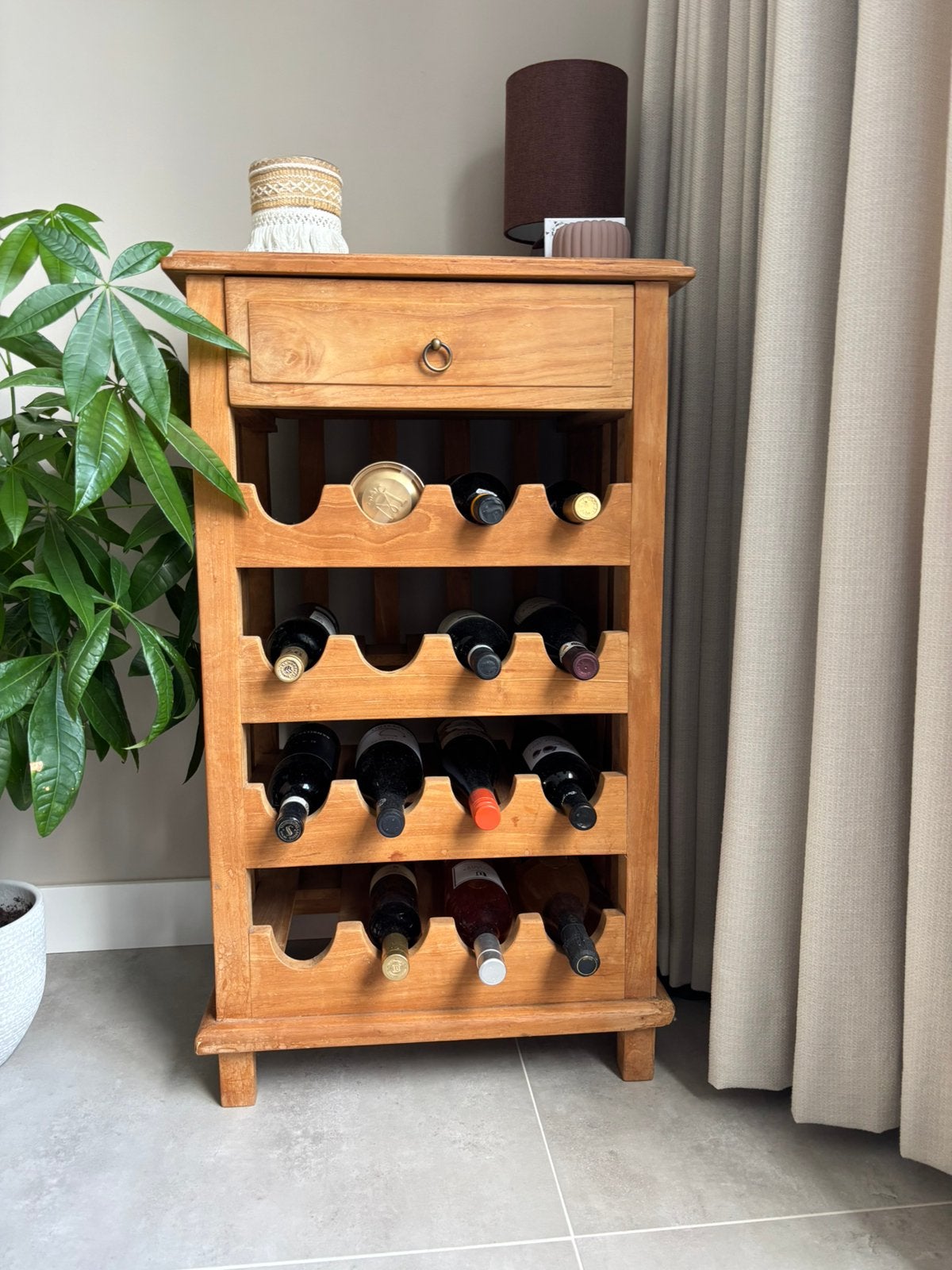 Teak houten wijnrek, voor 16 flessen, Ophalen, Gebruikt, Hout