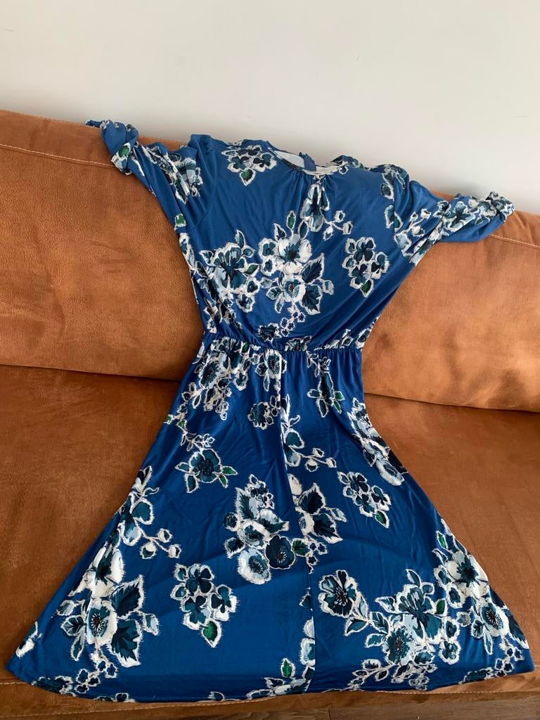 Mooie blauwe jurk met bloemenprint - merk Marella -  Maat M, Maat 38/40 (M), Blauw, Nieuw, Ophalen of Verzenden