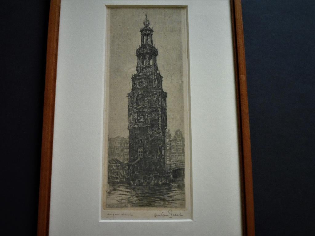 Originele Anton Pieck Montelbaanstoren Amsterdam gesigneerd, Ophalen of Verzenden