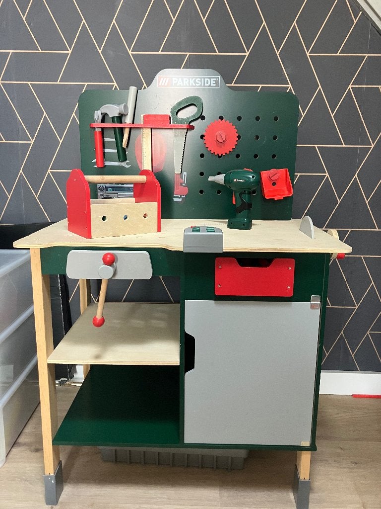 Parkside Houten Werkbank met Gereedschap en Accessoires, Kinderen en Baby's, Speelgoed | Houten speelgoed, Ophalen, Gebruikt, Overige typen