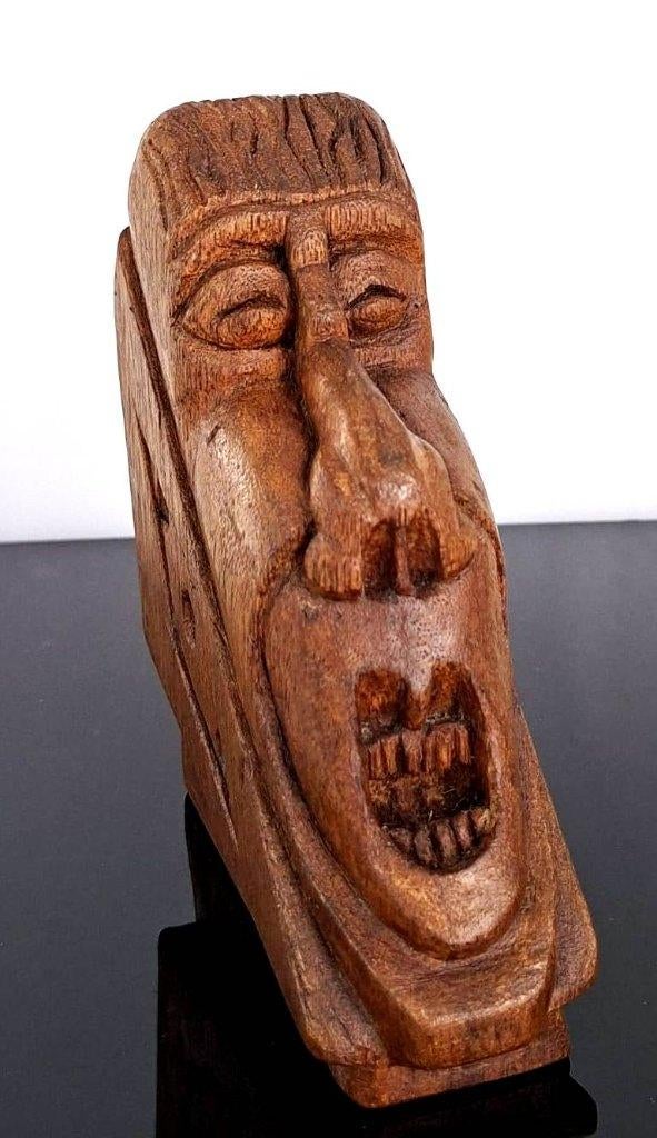 Prachtig Houten Beeld Amsterdamse School “Gaper Grotesk”, Antiek en Kunst, Art deco, Ophalen of Verzenden, Handgemaakt, Beeld