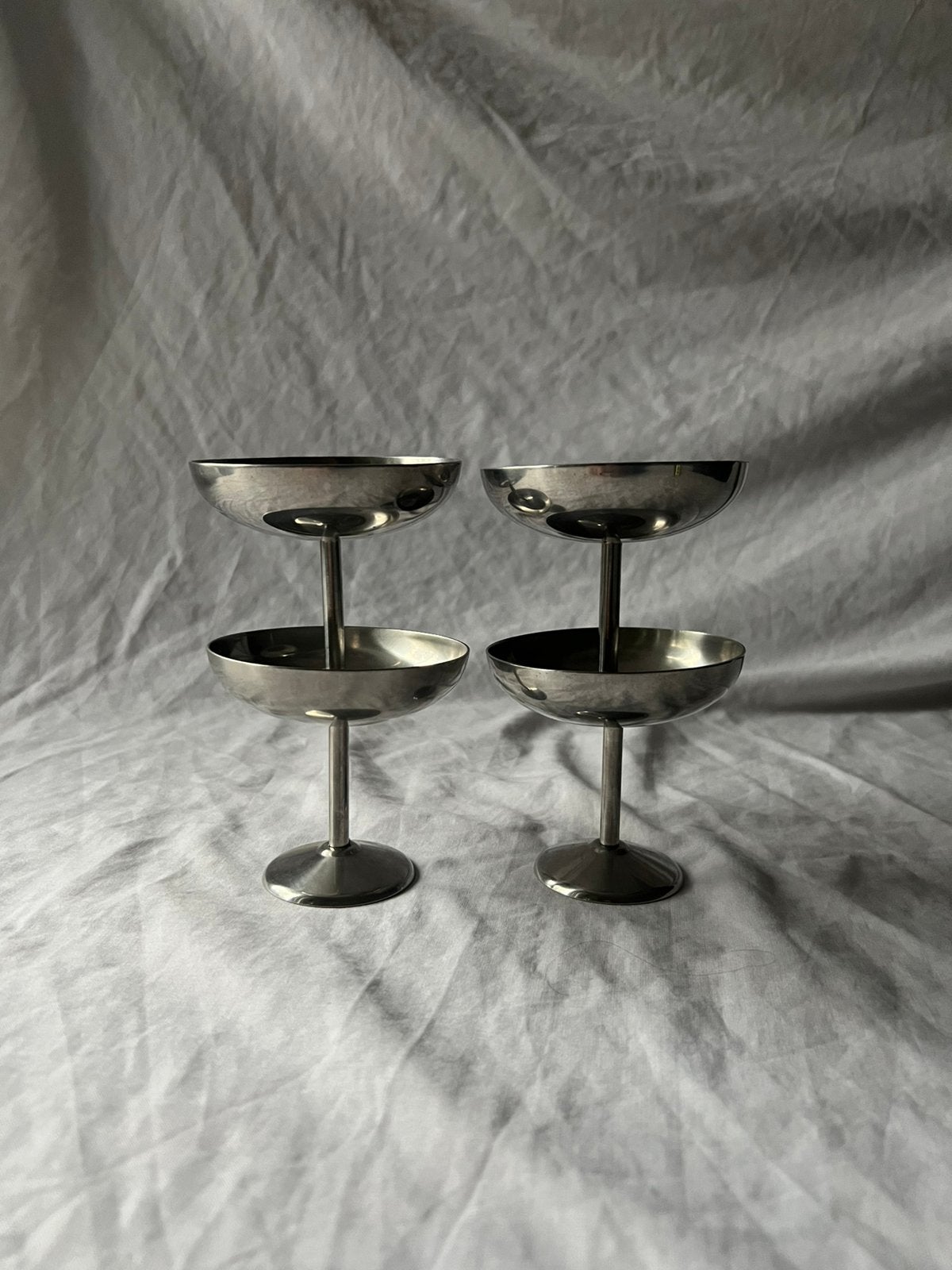 Vintage Franse RVS ijscoupes Guy Degrenne | retro | bistro, Ophalen, Metaal, Vintage, Kom(men)