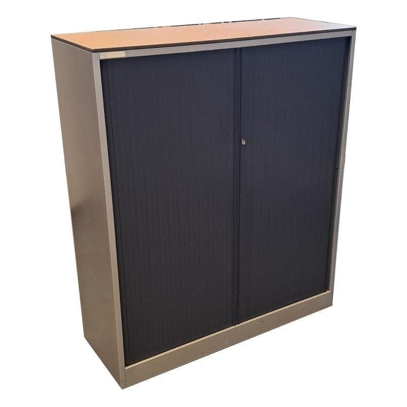 Ahrend Roldeurkast Zilvergrijs Zwart Licht Beuken 144x120x45, Gebruikt, 100 tot 150 cm, 100 tot 150 cm, Ophalen of Verzenden