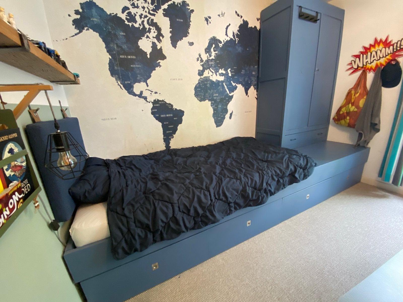 JongensBed 90x200 met kast, 4 lades en geheim opbergvak, Ophalen, Gebruikt, 90 cm, Eenpersoons