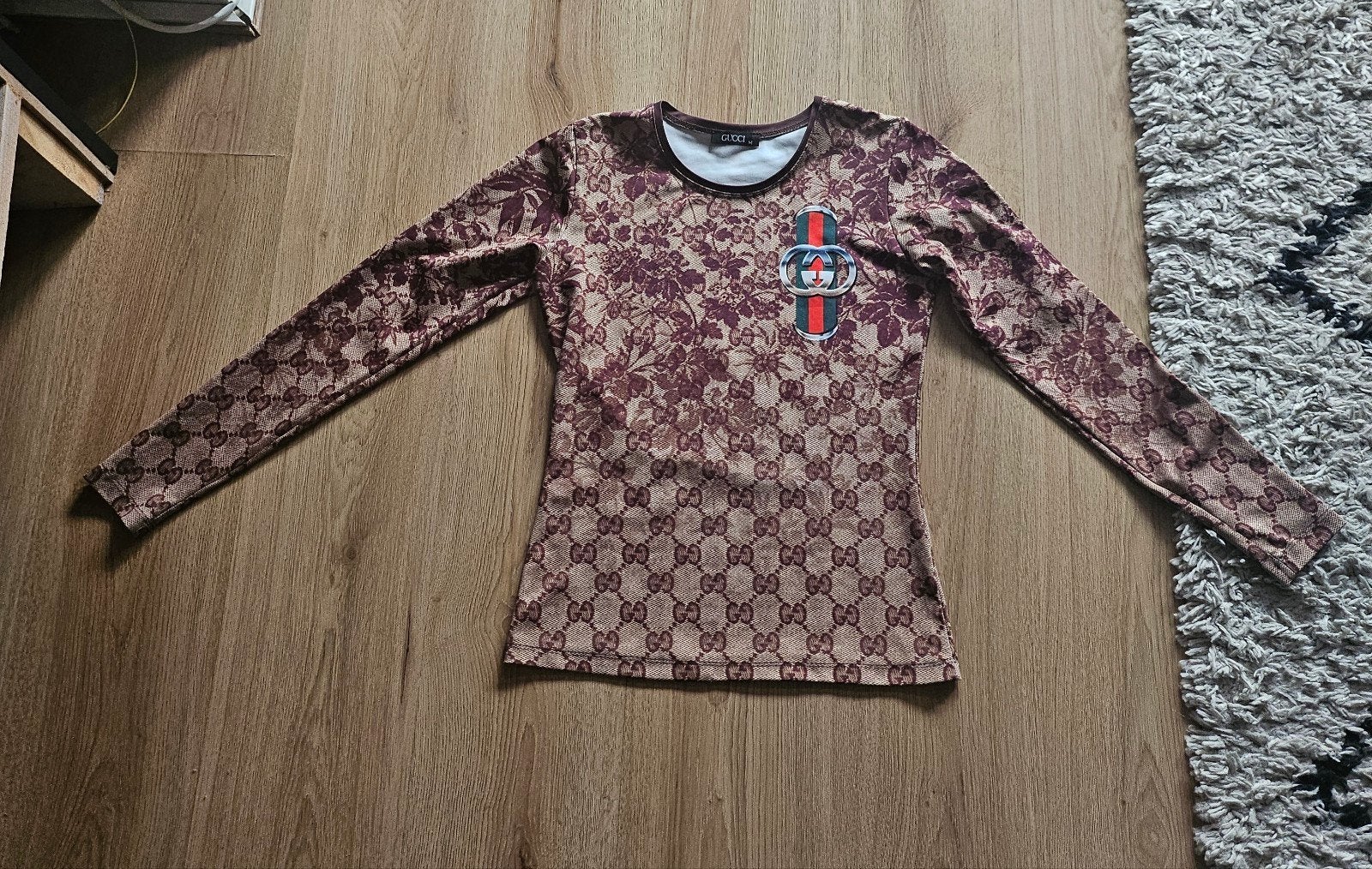 Gucci shirt met lange mouwen en monogramprint, Kleding | Dames, Maat 38/40 (M), Bruin, Ophalen of Verzenden, Gucci