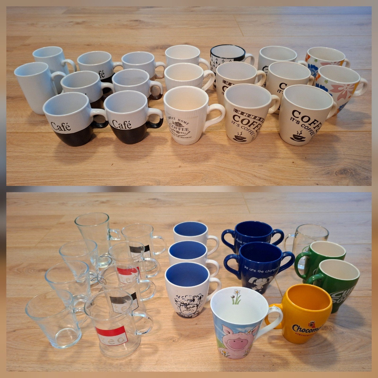 Diverse koffiekopjes,theeglazen,Cup a Soup bekers. 37 Stuks!, Ophalen, Zo goed als nieuw, Overige stijlen, Kop(pen) en/of Schotel(s)