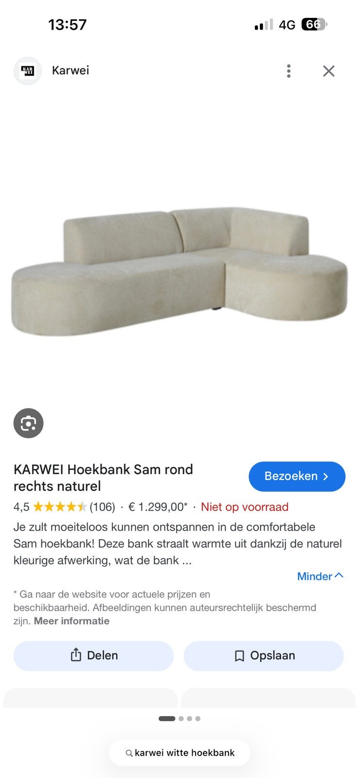 Witte hoekbank sam - karwei, Ophalen, Zo goed als nieuw, Vierpersoons of meer