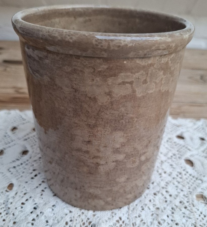 Oude Franse grote zwaar beboterde pot, leuk als lepelpot, Ophalen of Verzenden