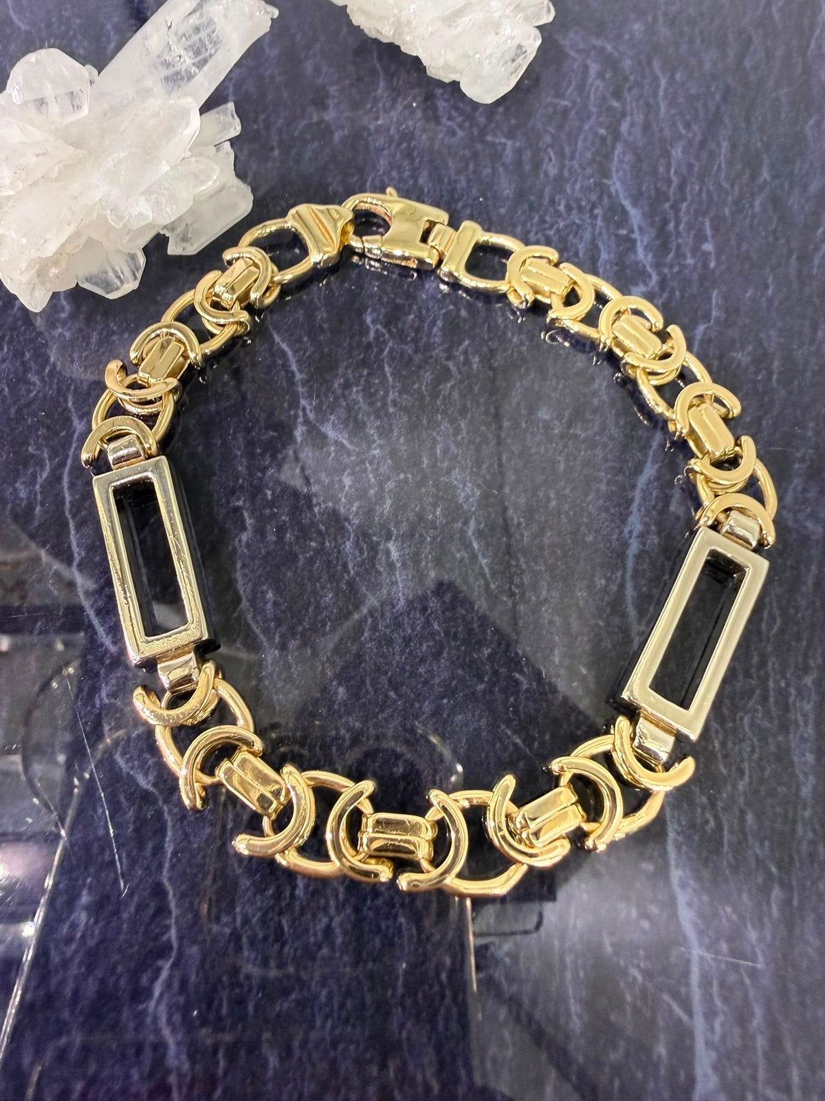 14k gouden massieve koningsarmband met witgouden plaatjes, Sieraden, Tassen en Uiterlijk, Armbanden, Ophalen of Verzenden, Zo goed als nieuw
