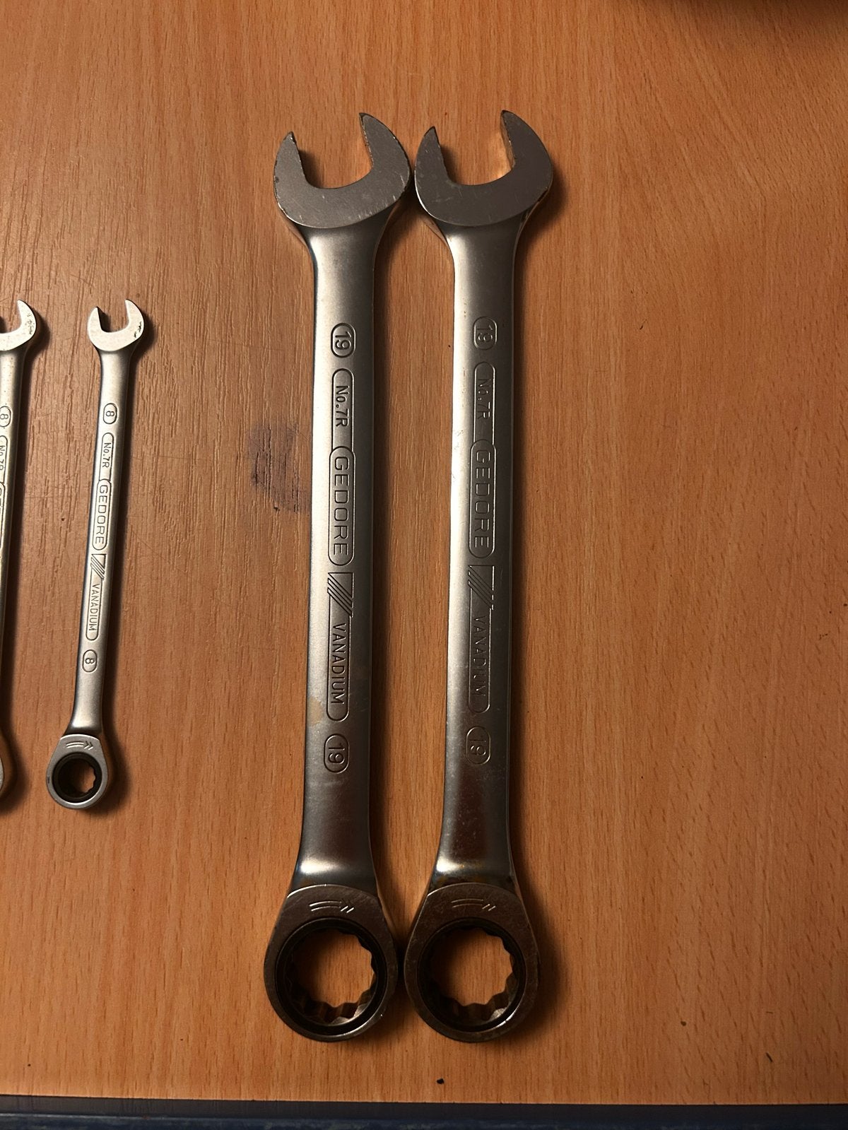 Gedore ringratel steeksleutel set 2x 8mm en 2x 19mm, Ophalen of Verzenden, Zo goed als nieuw, Sleutel/ratel, Gedore