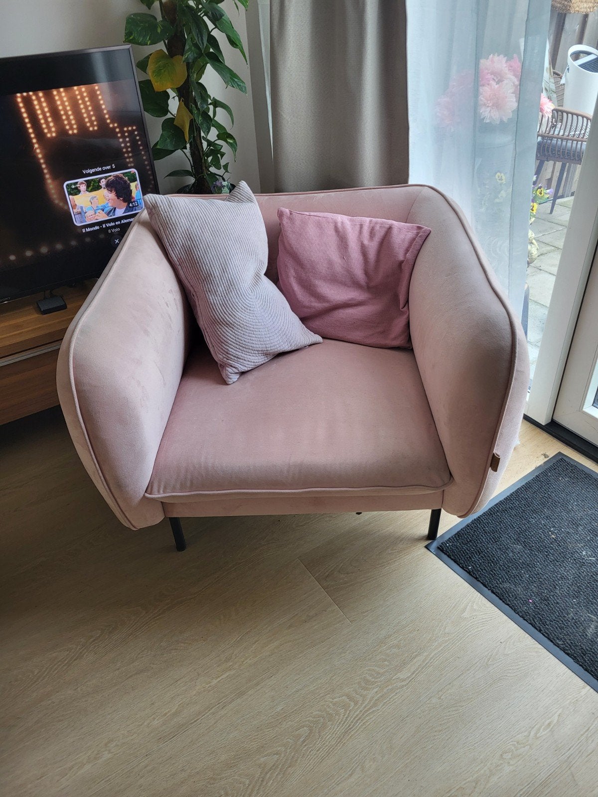 Roze fauteuil, zachte stof, 80x90cm, Ophalen, Gebruikt, Stof, 75 tot 100 cm
