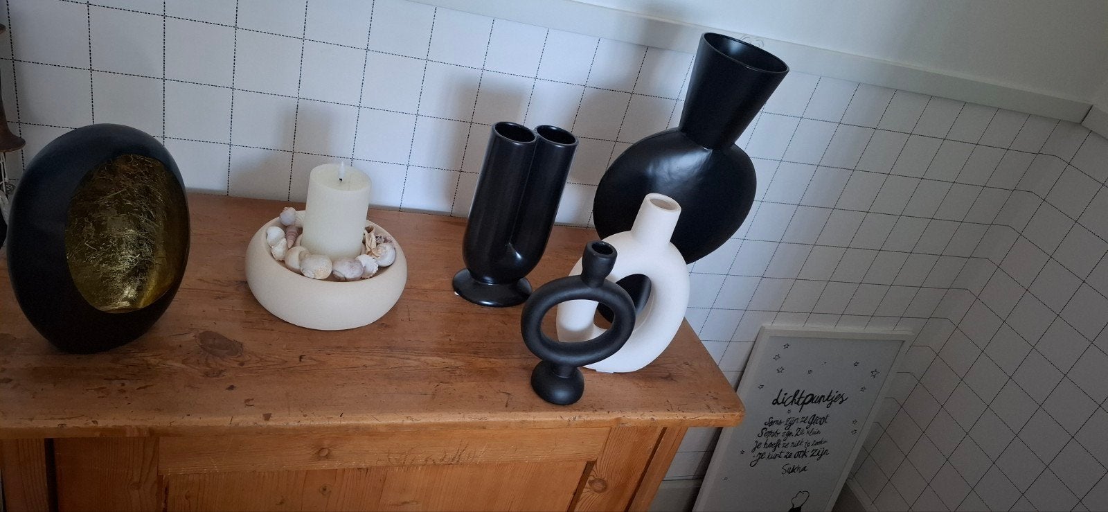 Vazen,kandelaars,egg kandelaar zart/wit🤍, Huis en Inrichting, Overige materialen, Wit, Ophalen of Verzenden, Zo goed als nieuw