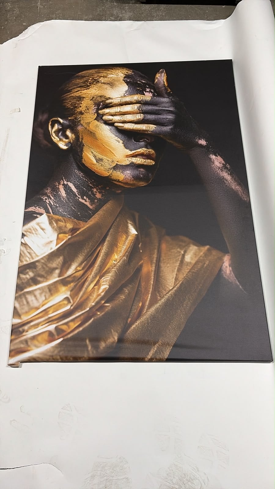 Modern Schilderij Goud Zwart Vrouw 160x100 cm, Figuren, Ophalen of Verzenden, Print, Op houten frame