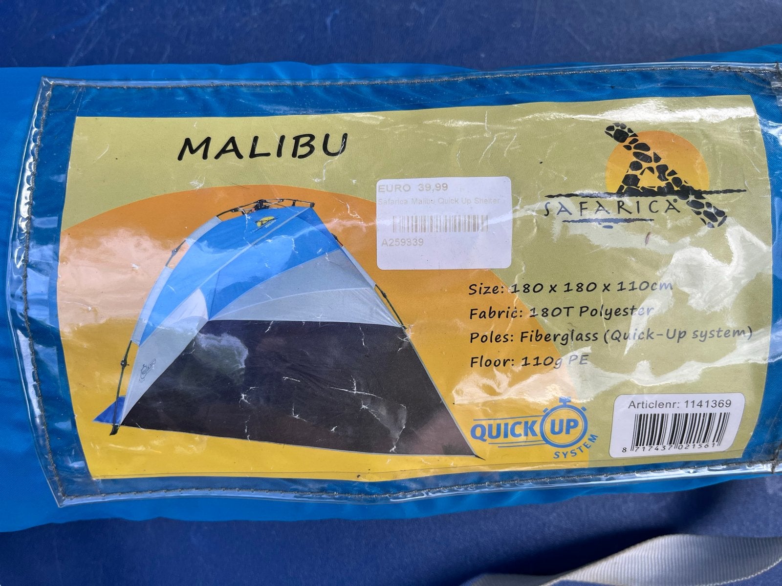 Safarica Quick Up strandtent - Malibu, Ophalen, Zo goed als nieuw, Tot en met 2