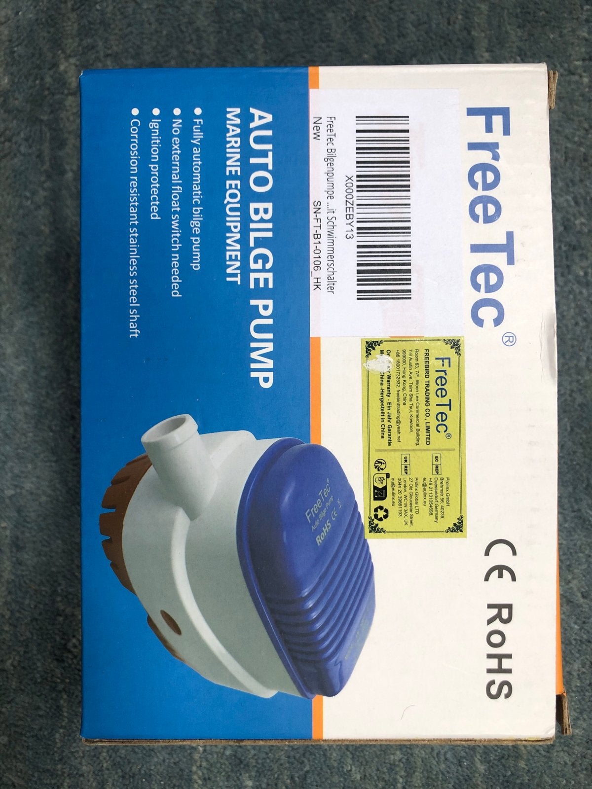 FreeTec Automatische Bilgepomp 12V - 750GPH, Watersport en Boten, Accessoires en Onderhoud, Ophalen of Verzenden, Zo goed als nieuw