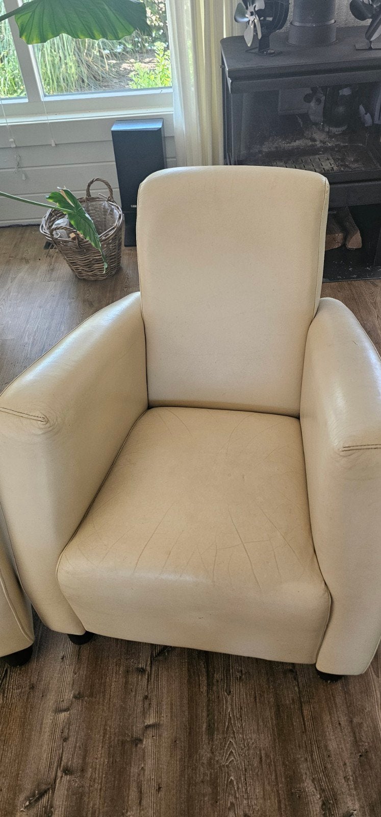 Set van 2 crèmekleurige leren fauteuils, Ophalen, Gebruikt, Klassiek, Tijdloos, 50 tot 75 cm