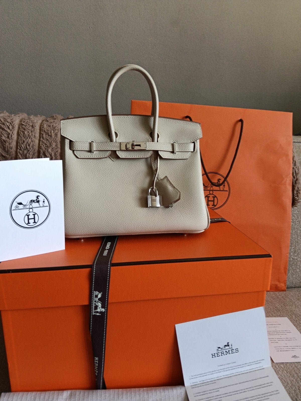 Hermès Birkin 25 Crème Togo Leer, Ophalen of Verzenden, Nieuw, Avondtasje