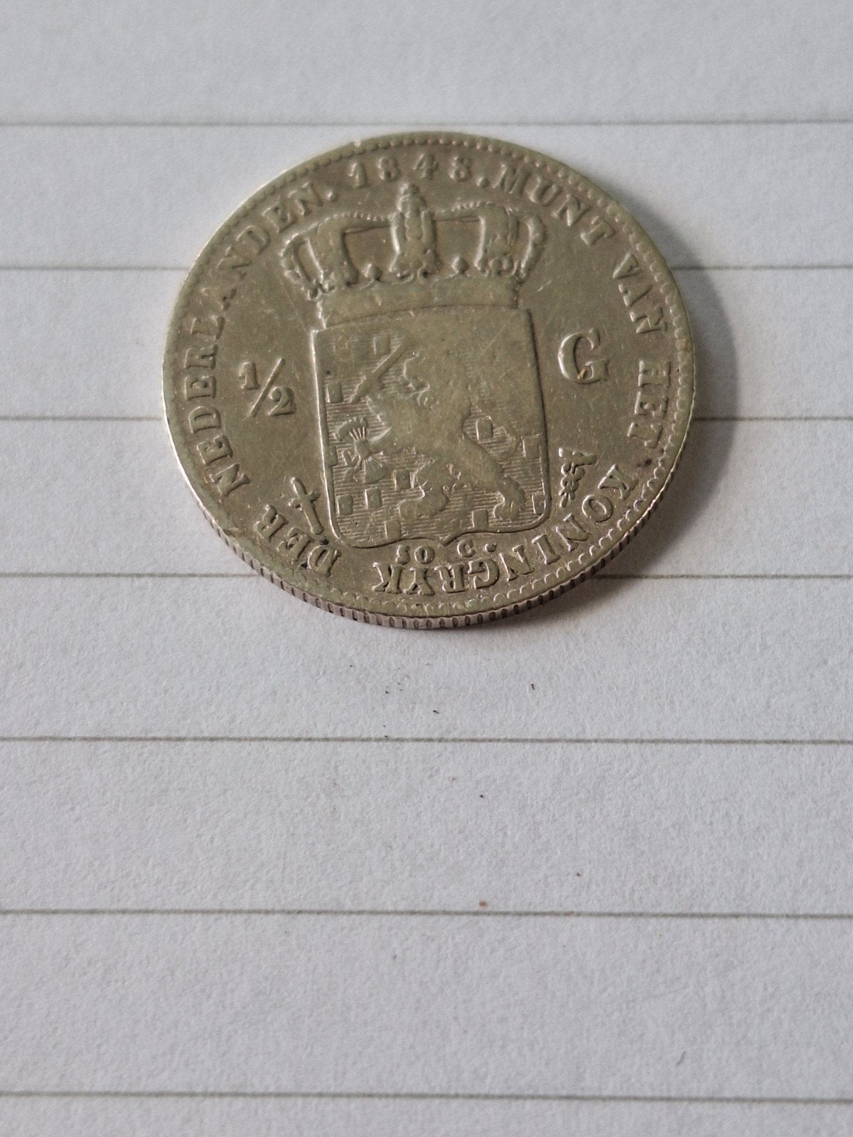 WILLEM II, 1848 zilveren halve gulden., ½ gulden, Zilver, Ophalen of Verzenden, Losse munt