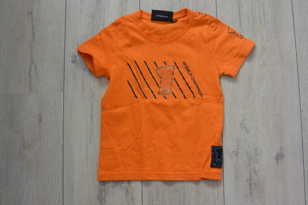 Max Verstappen - Oranje World Champion shirt - 104, Kinderen en Baby's, Ophalen of Verzenden, Gebruikt, Jongen of Meisje, Shirt of Longsleeve