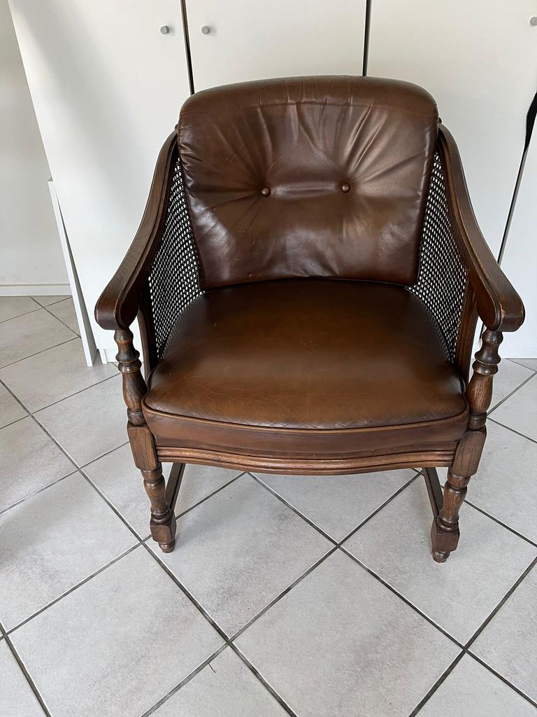 Leren antieke fauteuil, Antiek en Kunst, Ophalen of Verzenden