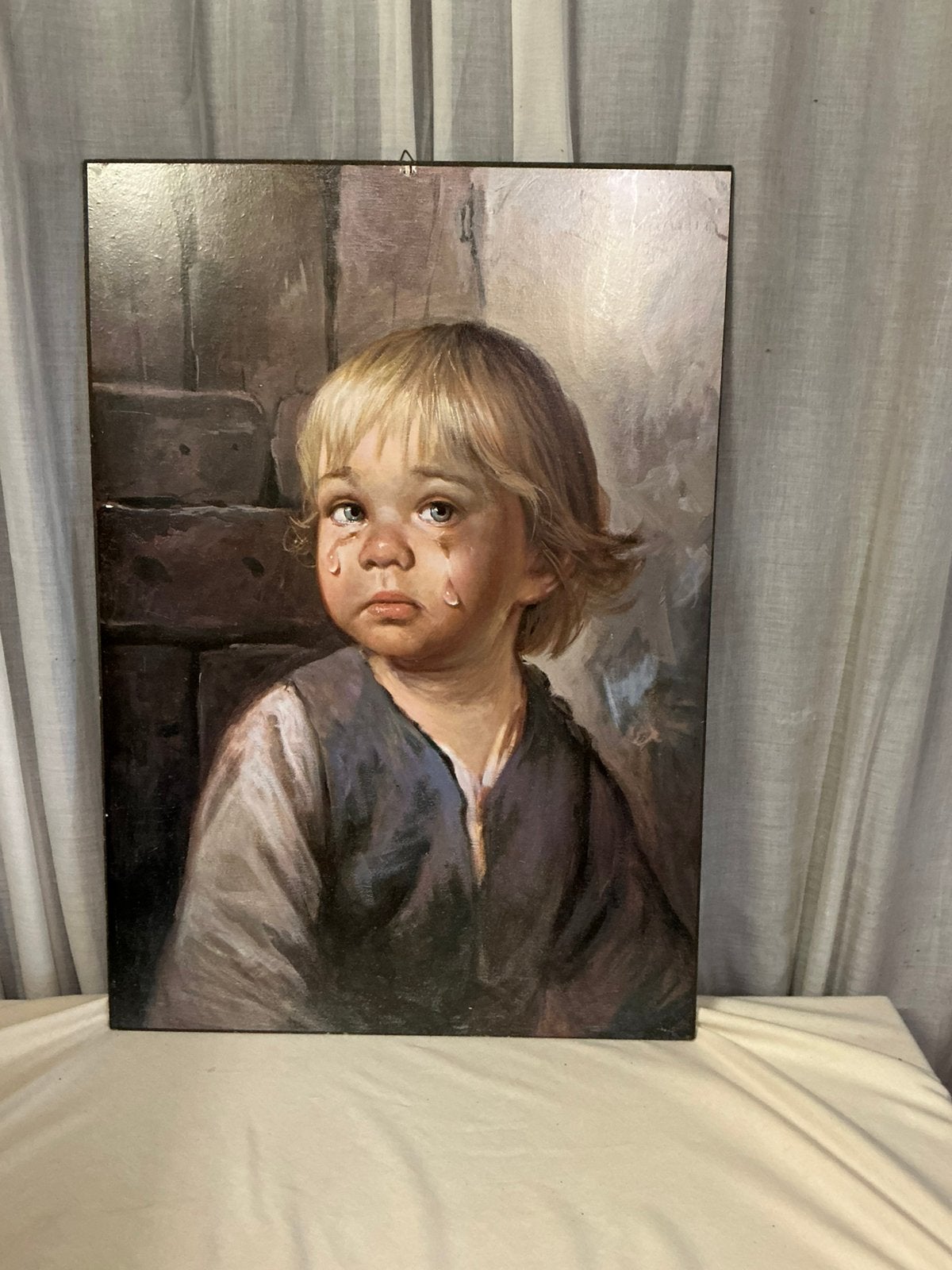 Reproductie ,huilende jongen ,Bragolin jaren 70, Ophalen of Verzenden, Minder dan 50 cm, Schilderij