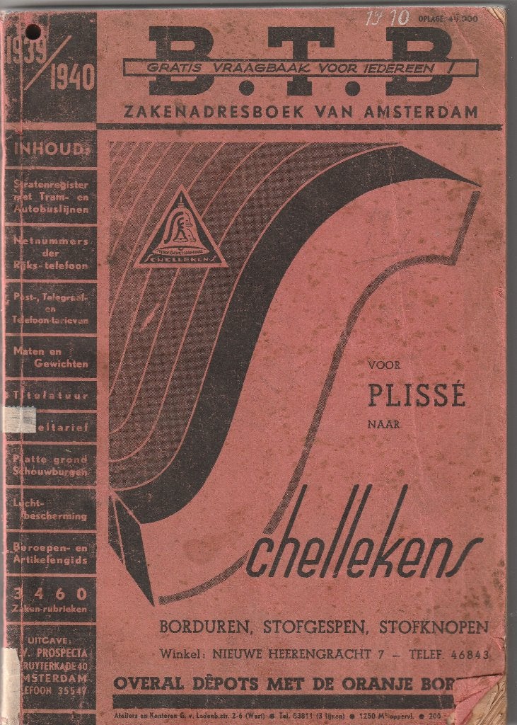 B.T.B.  Zakenadresboek van Amsterdam 1939/1940, Verzenden, Gelezen