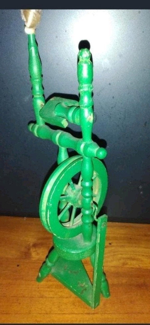 Miniatuur spinnewiel - Groen - Decoratief, Ophalen of Verzenden