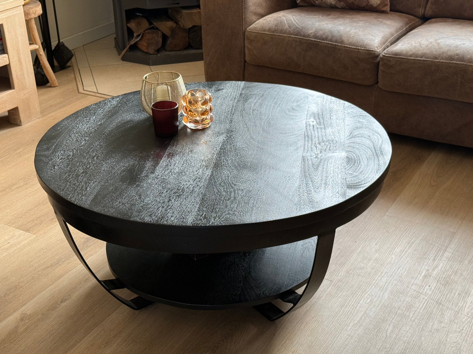 Echte mango houten salontafel 90cm, Rond, Zo goed als nieuw, Minder dan 50 cm, 50 tot 100 cm