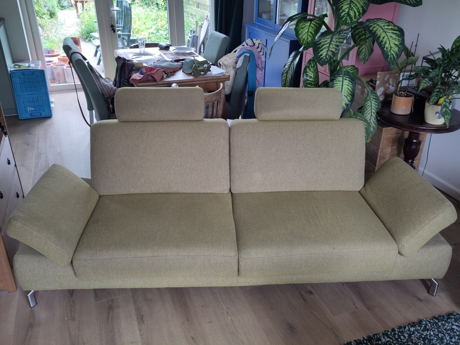 3-zitsbank in groene/beige kleur (zo snel mogelijk weg), Ophalen, Gebruikt, Driepersoons, 75 tot 100 cm