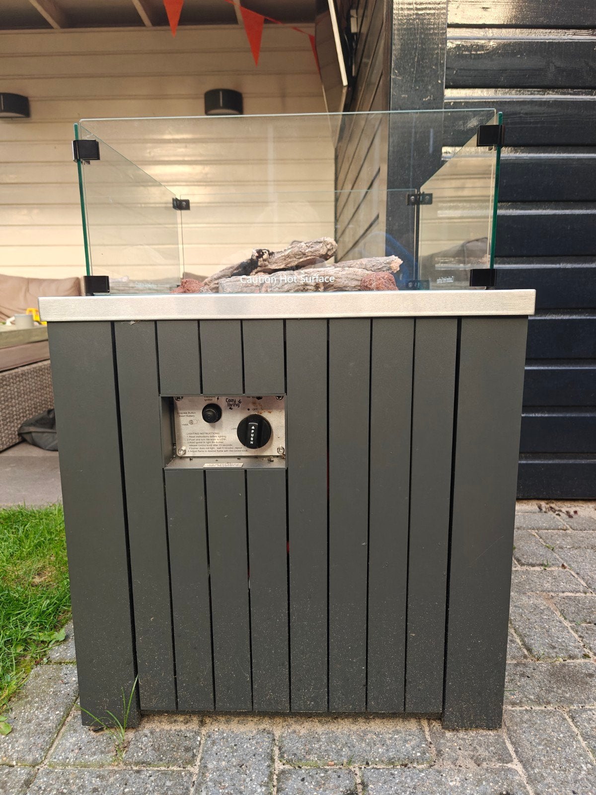 Moderne vuurkorf met glazen ombouw, Tuin en Terras, Vuurkorven, Ophalen, Zo goed als nieuw, Vuurkorf