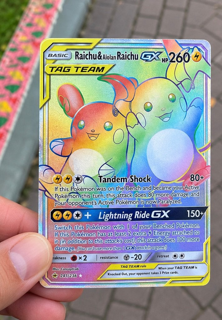 kémon Raichu & Alolan Raichu GX 241/236 – Rainbow Rare, Ophalen of Verzenden, Nieuw