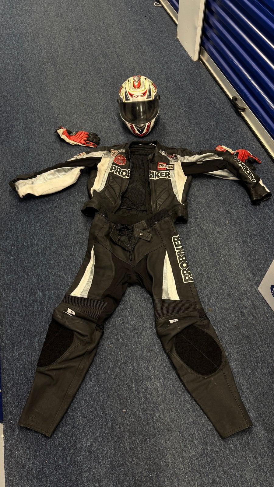 ProBiker 2-delig leren motorpak, handschoenen en helm, Ophalen, Tweedehands, Combipak