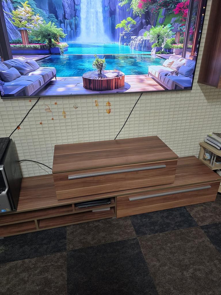 Moderne TV-meubelset met opbergruimte, Gebruikt, 100 tot 150 cm, Ophalen of Verzenden, 200 cm of meer