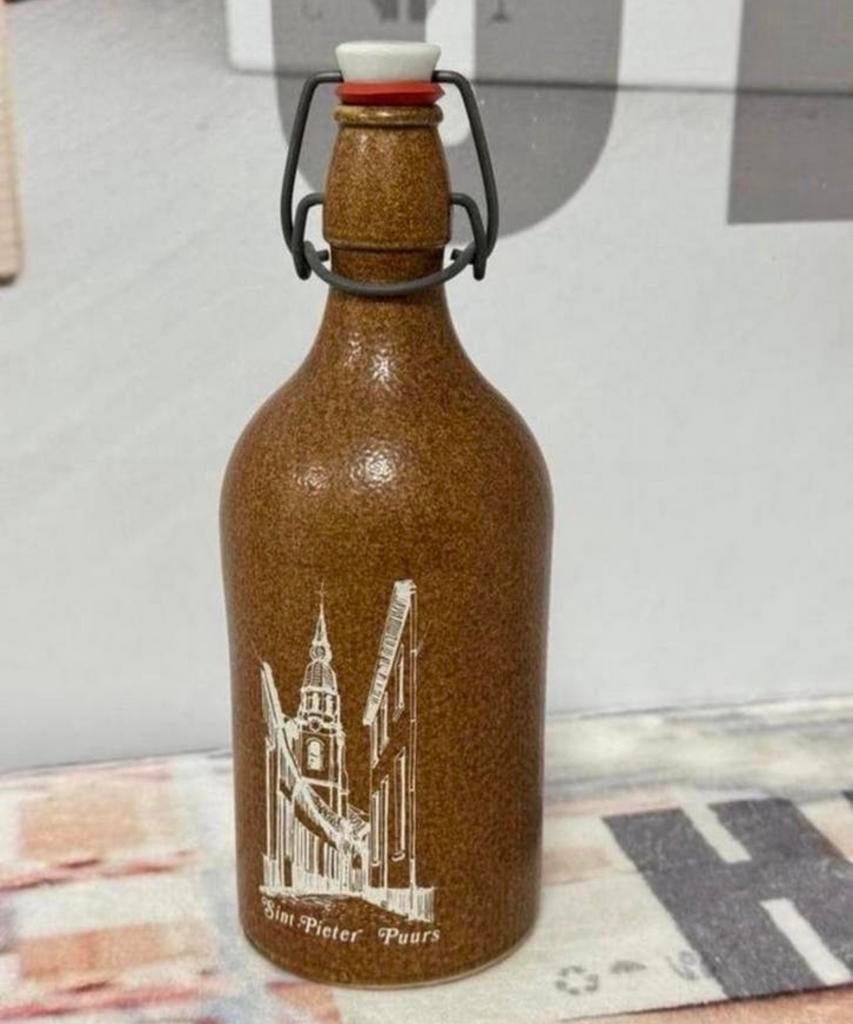 Stenen kruik beugel Sint Pieter Puurs stoneware bier fles, Verzamelen, Ophalen of Verzenden, Zo goed als nieuw, Flesje(s)