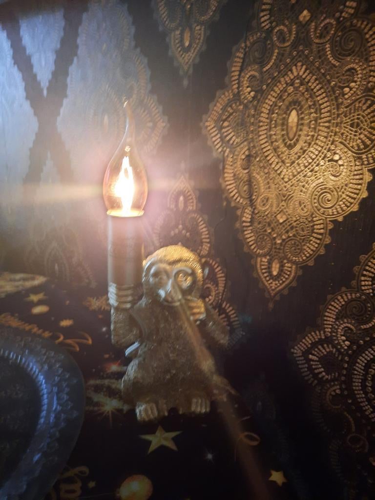 Gouden apenlamp - Unieke tafellamp, Gebruikt, Ophalen of Verzenden, Modern, Speels, Eclectisch, Minder dan 50 cm