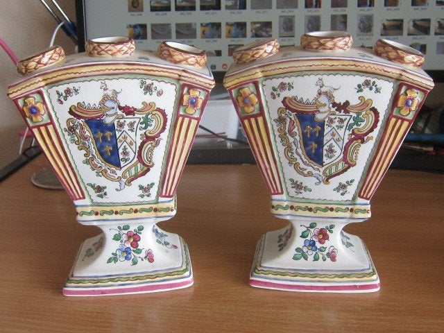 Set van 2 antieke Franse tulipiéres van porselein, 19e eeuw, Ophalen of Verzenden