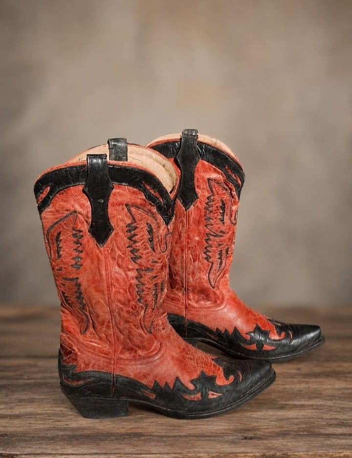 Vintage rood/zwarte handgemaakte cowboylaarzen maat 44/45., Ophalen, Nieuw, Overige kleuren, Boots