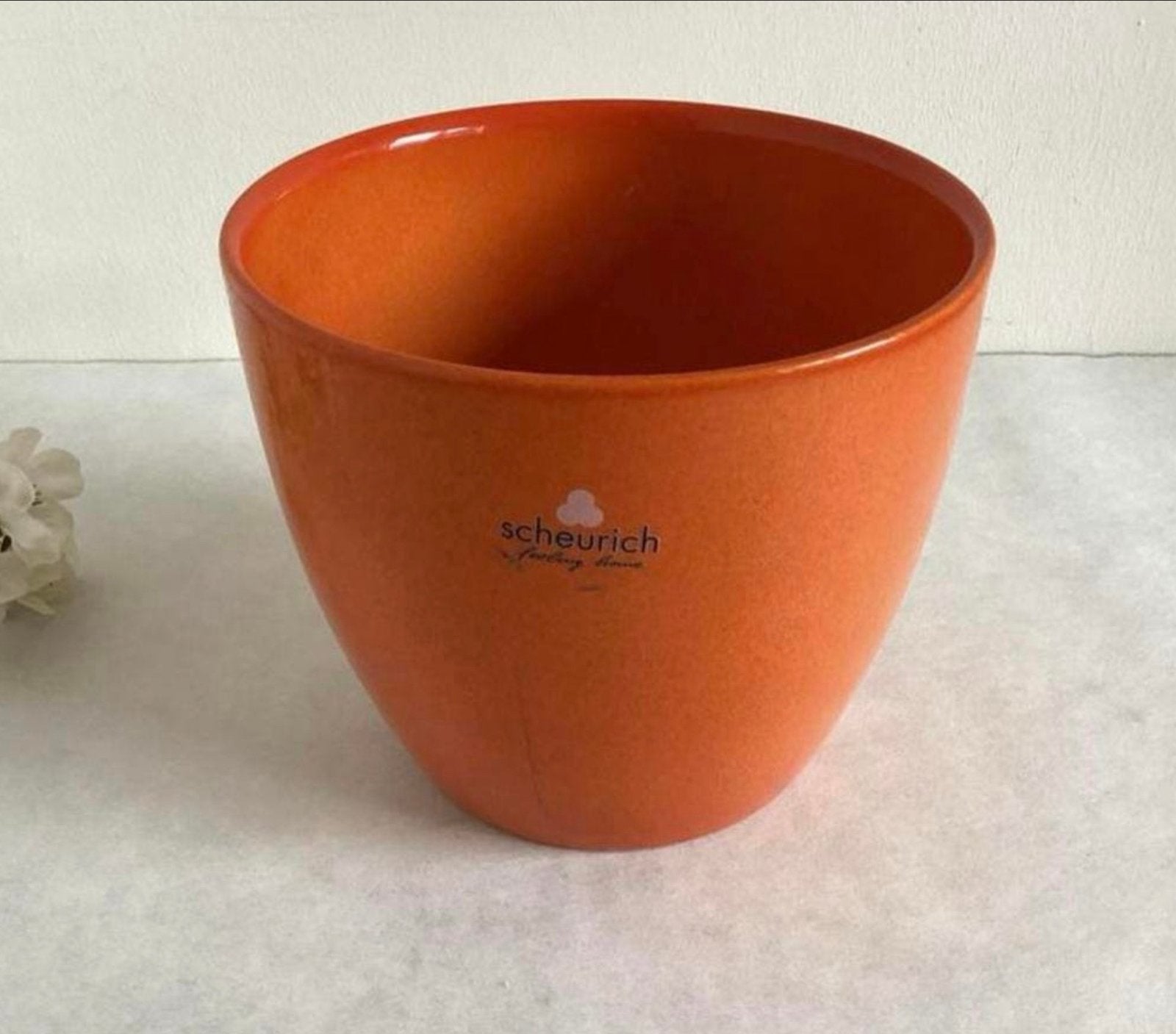 Scheurich bloempot warm oranje - vintage aardewerk 920-15, Gebruikt, Rond, Binnen, Ophalen of Verzenden