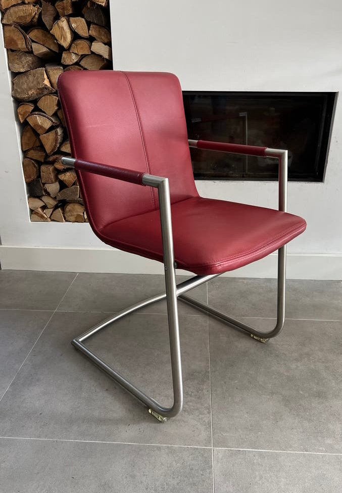 4/6/8 rood lederen Henders en Hazel design eetkamerstoelen, Huis en Inrichting, ---, Henders en Hazel, Ophalen of Verzenden, Zo goed als nieuw