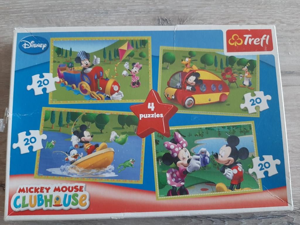 Mickey Mouse Clubhouse Puzzels (4x20 stukjes), Ophalen of Verzenden, 10 tot 50 stukjes, Gebruikt, 2 tot 4 jaar