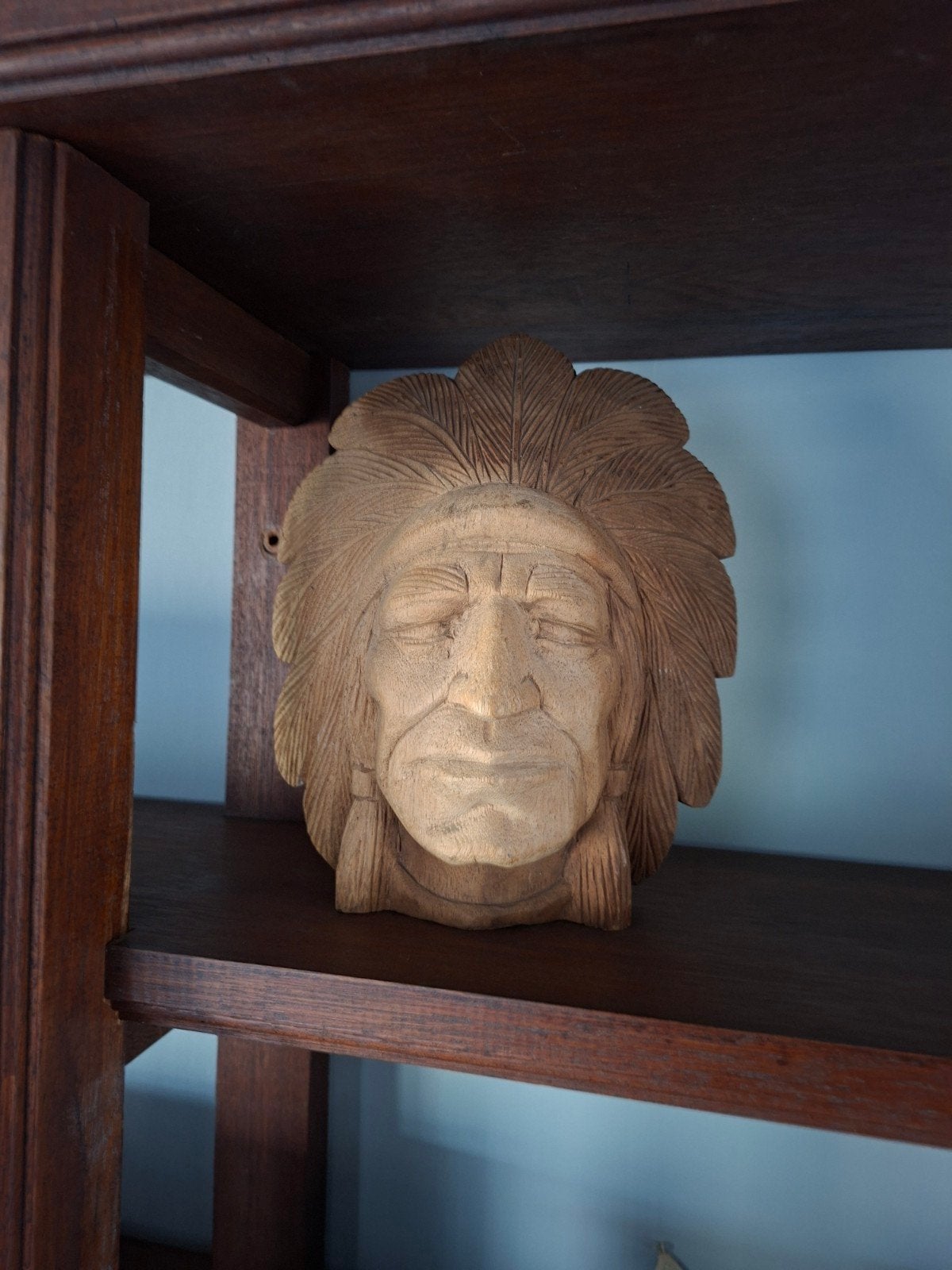 Tk mooie houten Indiaan hoofd., Antiek en Kunst, Houtsnijwerk, Ophalen of Verzenden, Handgemaakt, 20 - 50 cm