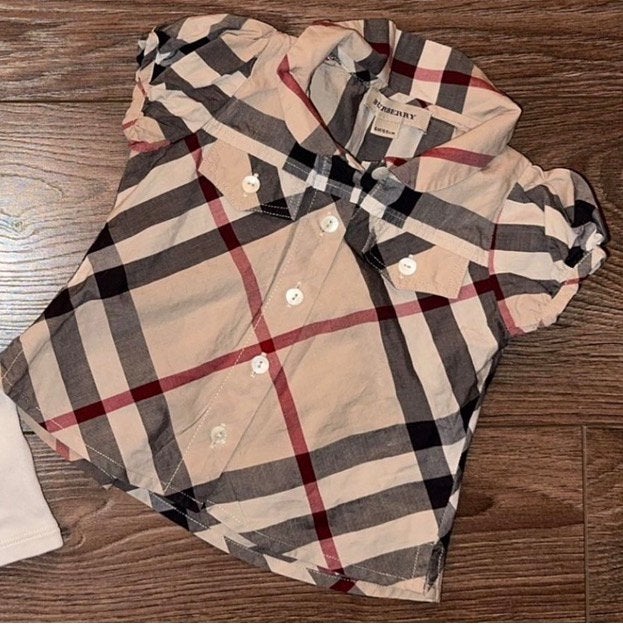 Burberry baby blouse Nova Check – maat 68 (6 maanden), Ophalen of Verzenden, Zo goed als nieuw, Jongetje of Meisje, Overhemdje of Bloesje