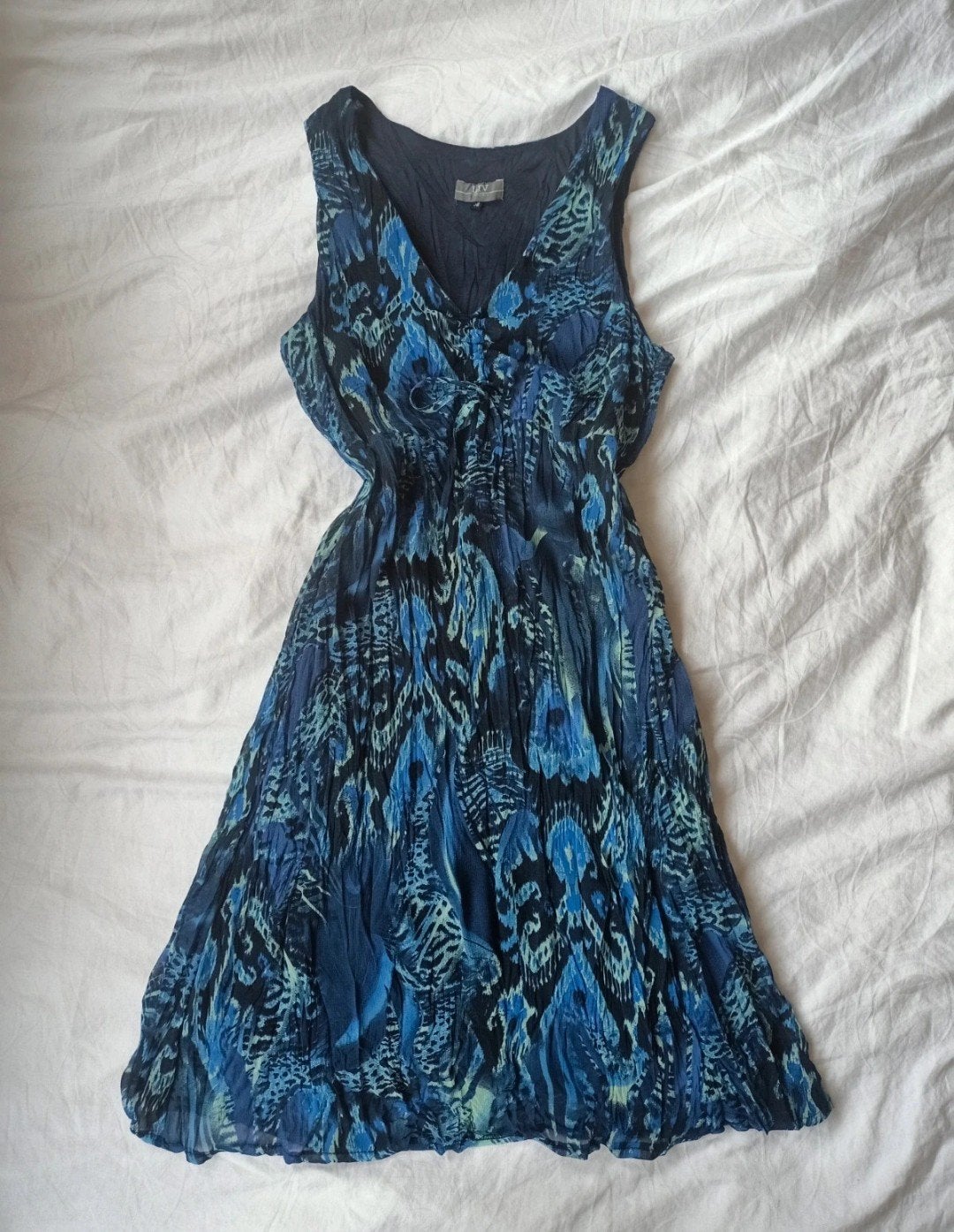 Zomerse jurk met blauw/zwart patroon, Maat 38/40 (M), Blauw, Ophalen of Verzenden, Knielengte