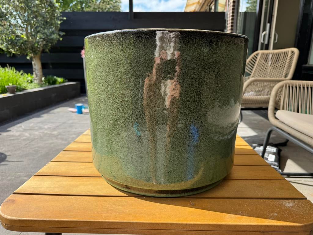 Binnenpot groot groen 34 cm, Tuin en Terras, Bloempotten, Kunststof, Rond, Zo goed als nieuw, Minder dan 40 cm