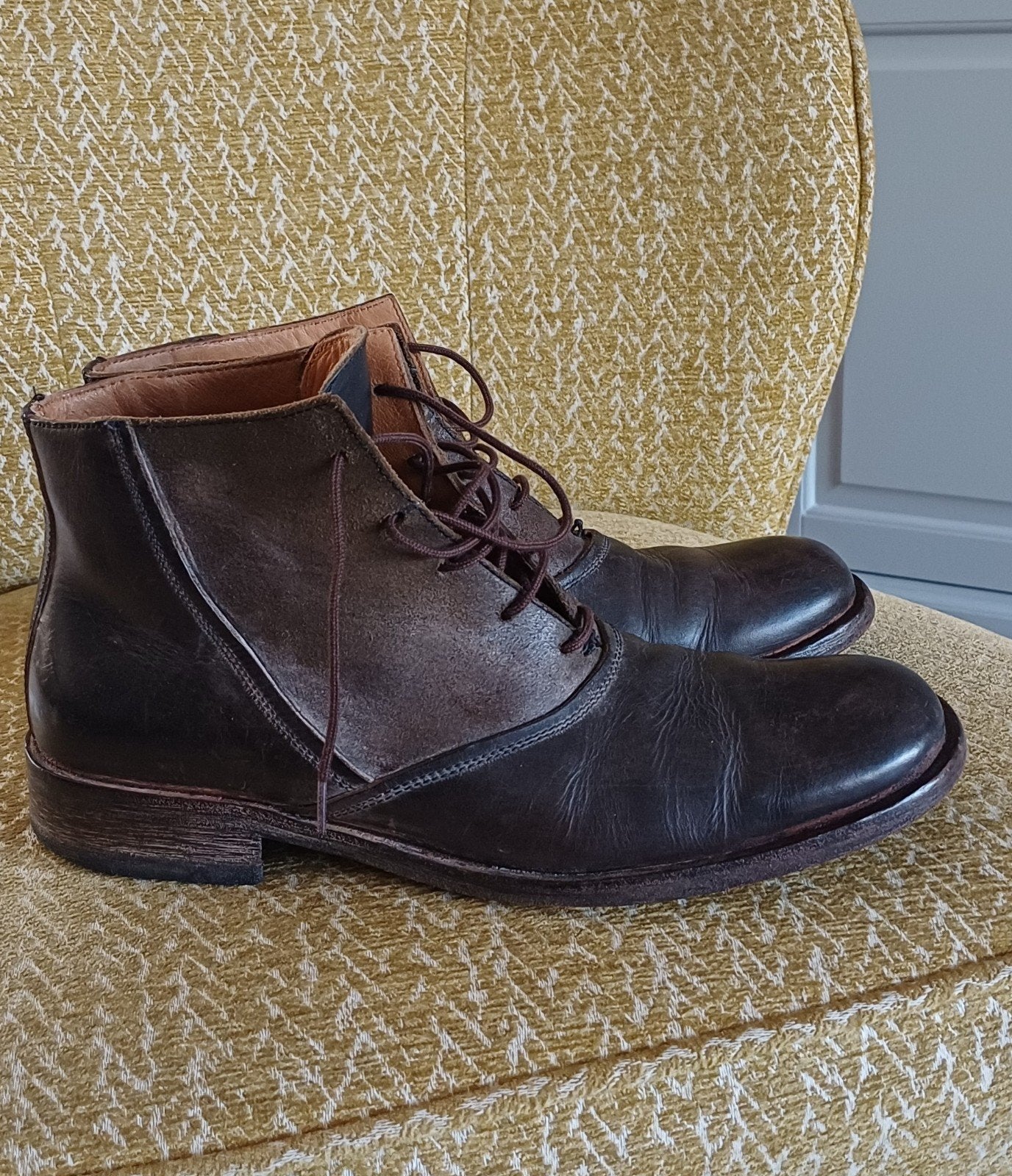 Handgemaakte halfhoge lederen herenschoen 41 MOMA, Bruin, Boots, Ophalen of Verzenden, MOMA